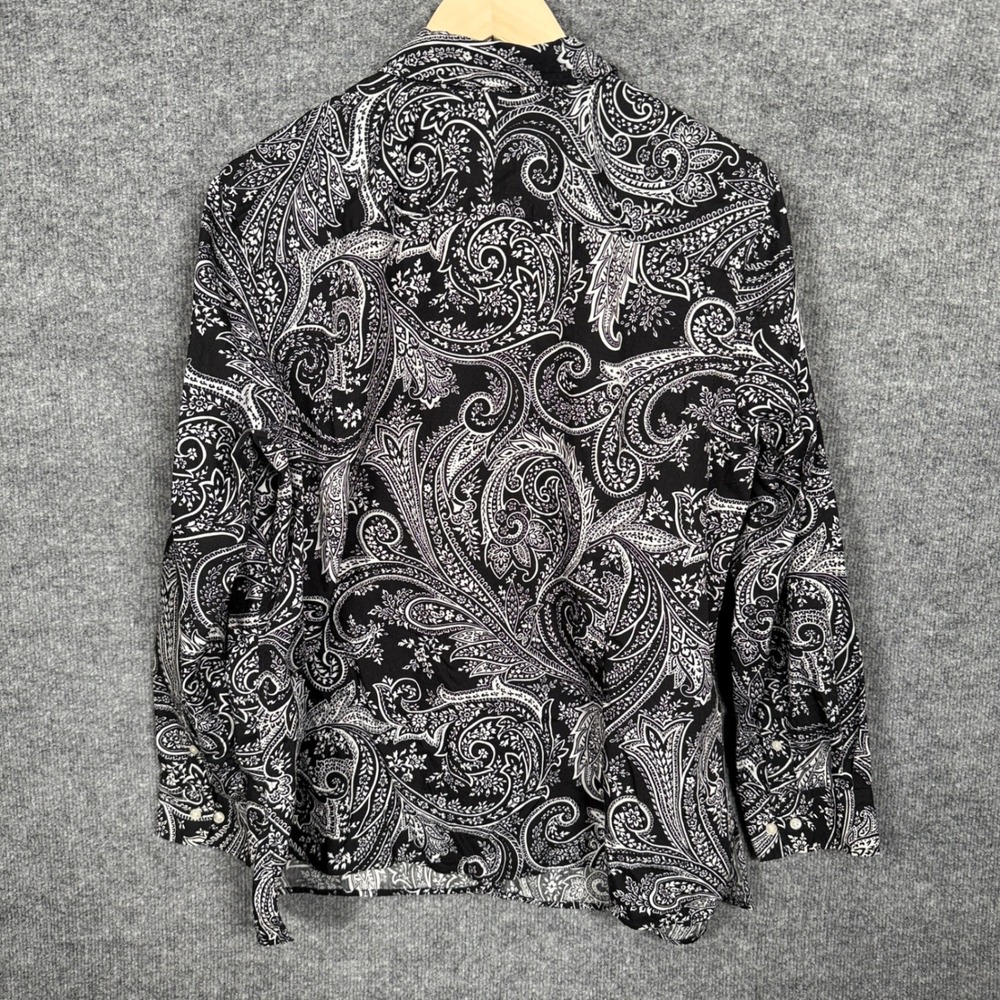 Chaps Womens Plus Sz 1X Shirt Blouse Black Cotton Paisley Button Up Long Sleeves - Picture 2 of 7